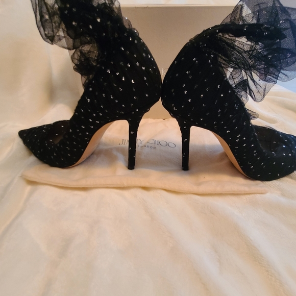 Jimmy Choo Black Gold Glitter Sparkle Tulle Mesh Sock Suede Stiletto Heel EU36.5 - Picture 8 of 12